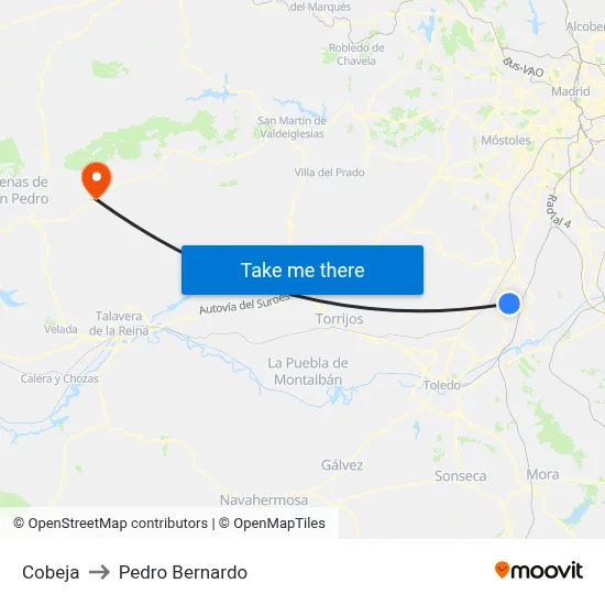 Cobeja to Pedro Bernardo map