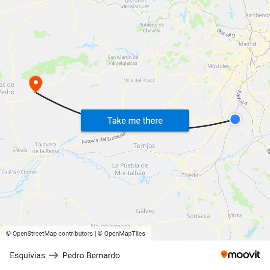 Esquivias to Pedro Bernardo map
