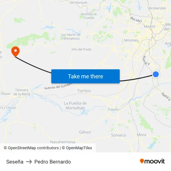 Seseña to Pedro Bernardo map