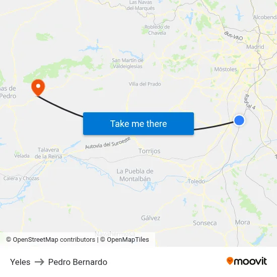 Yeles to Pedro Bernardo map