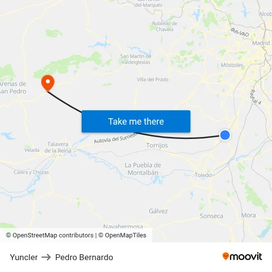 Yuncler to Pedro Bernardo map
