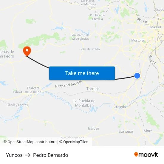 Yuncos to Pedro Bernardo map