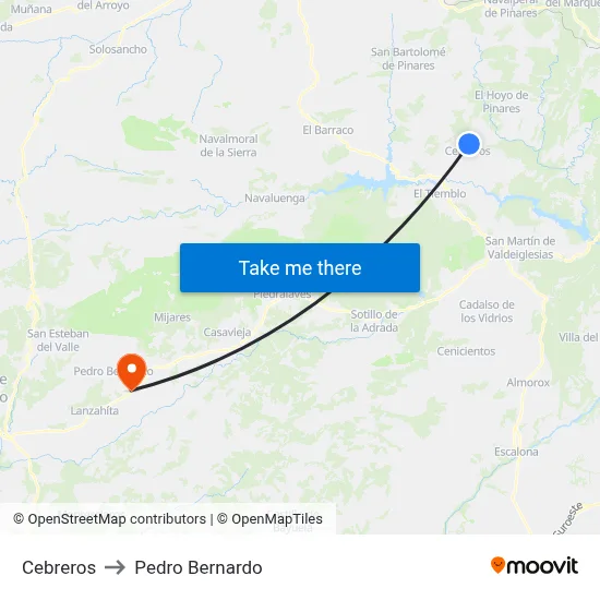 Cebreros to Pedro Bernardo map