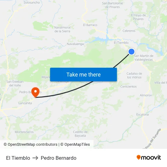 El Tiemblo to Pedro Bernardo map