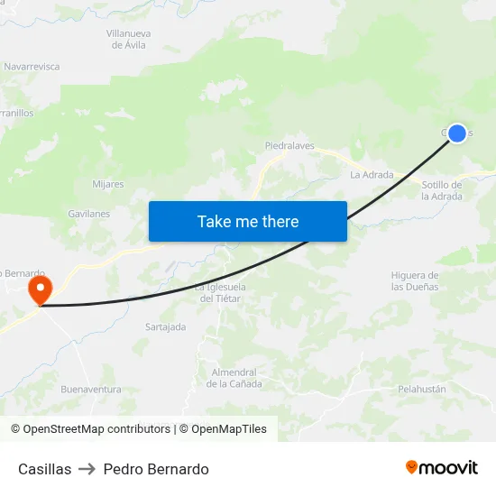 Casillas to Pedro Bernardo map