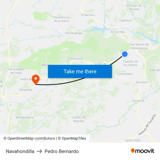Navahondilla to Pedro Bernardo map