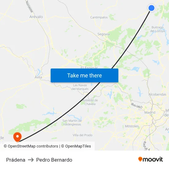 Prádena to Pedro Bernardo map