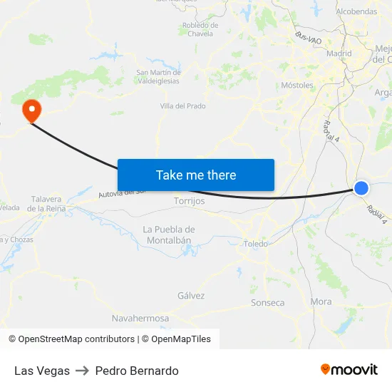 Las Vegas to Pedro Bernardo map