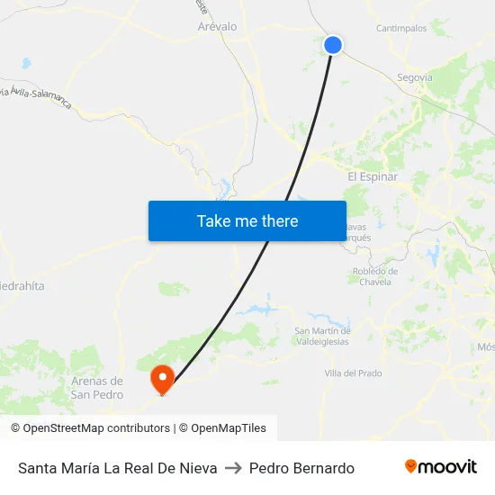 Santa María La Real De Nieva to Pedro Bernardo map