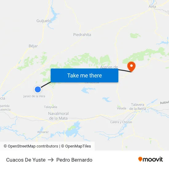 Cuacos De Yuste to Pedro Bernardo map