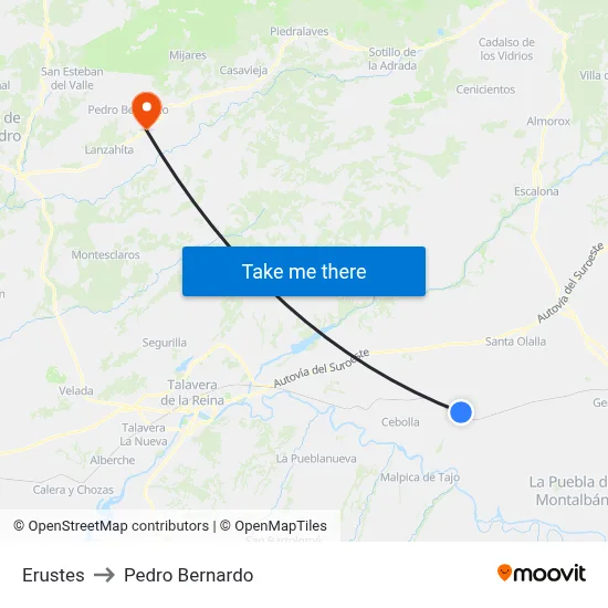 Erustes to Pedro Bernardo map