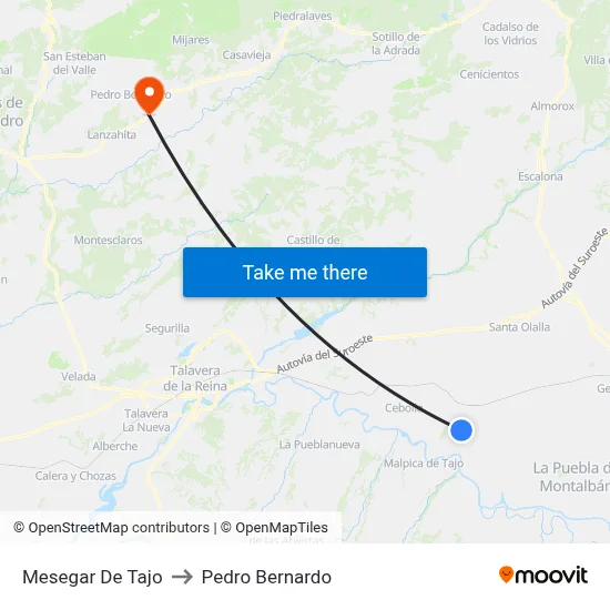Mesegar De Tajo to Pedro Bernardo map