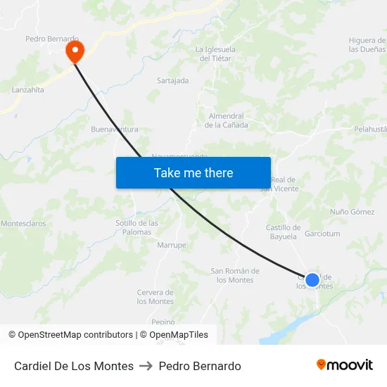 Cardiel De Los Montes to Pedro Bernardo map