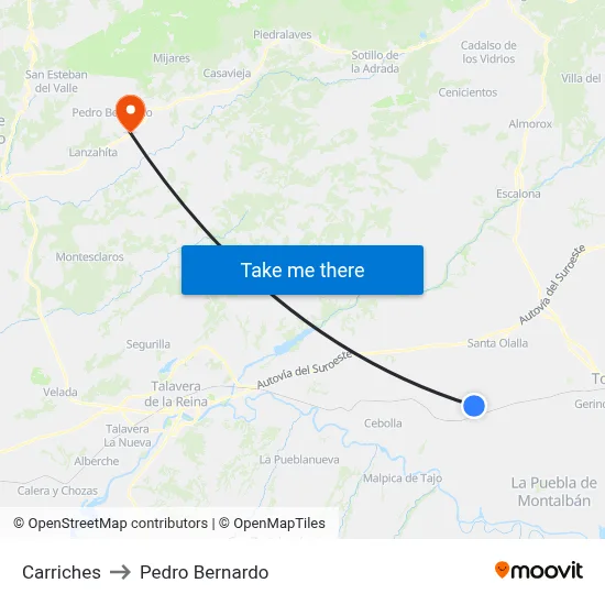Carriches to Pedro Bernardo map