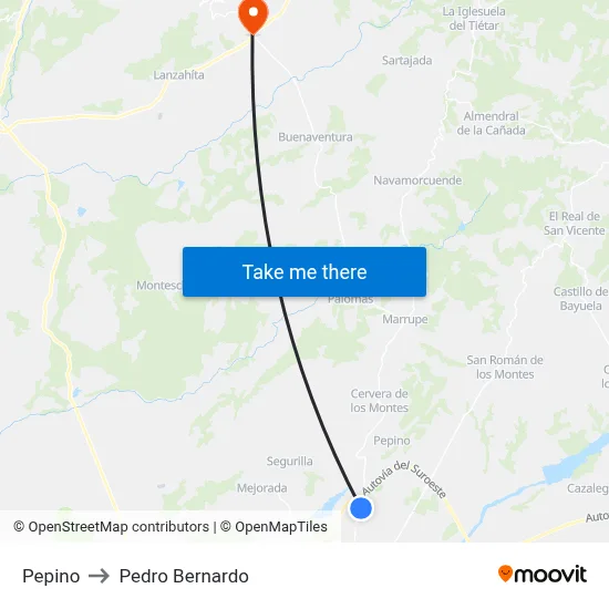 Pepino to Pedro Bernardo map
