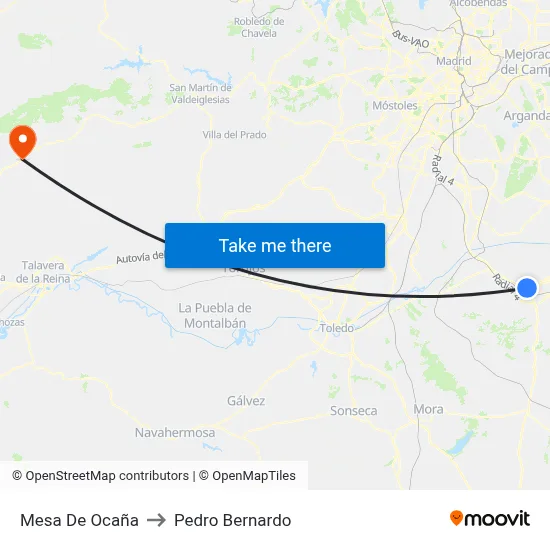 Mesa De Ocaña to Pedro Bernardo map