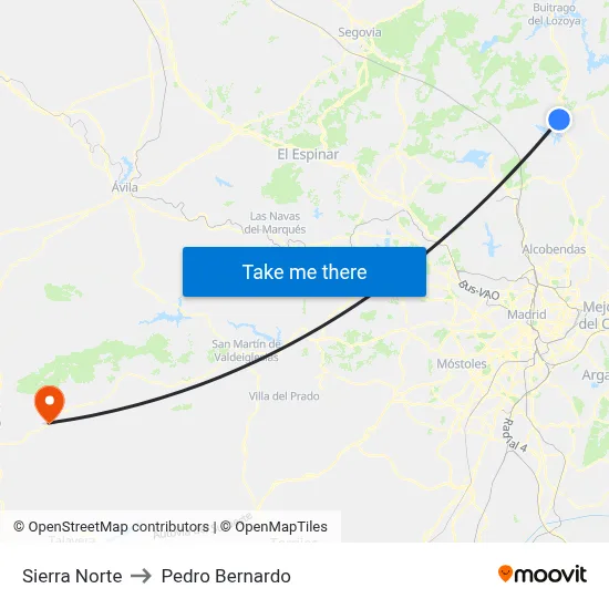 Sierra Norte to Pedro Bernardo map