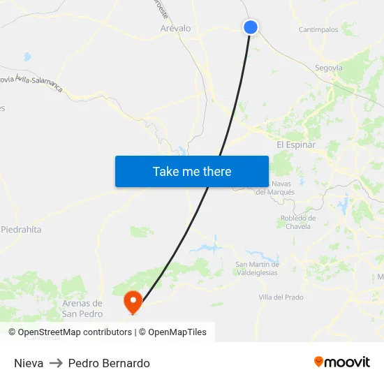 Nieva to Pedro Bernardo map