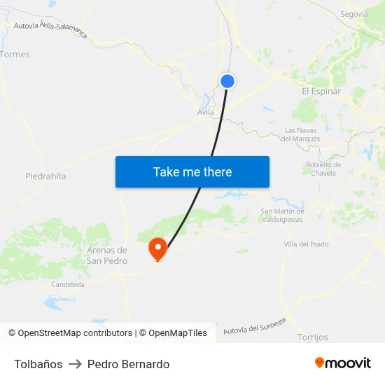 Tolbaños to Pedro Bernardo map