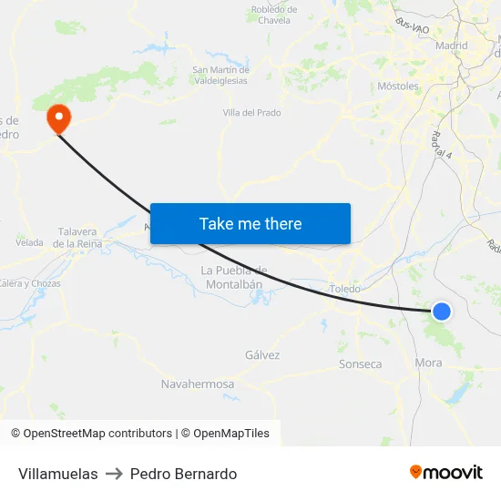 Villamuelas to Pedro Bernardo map