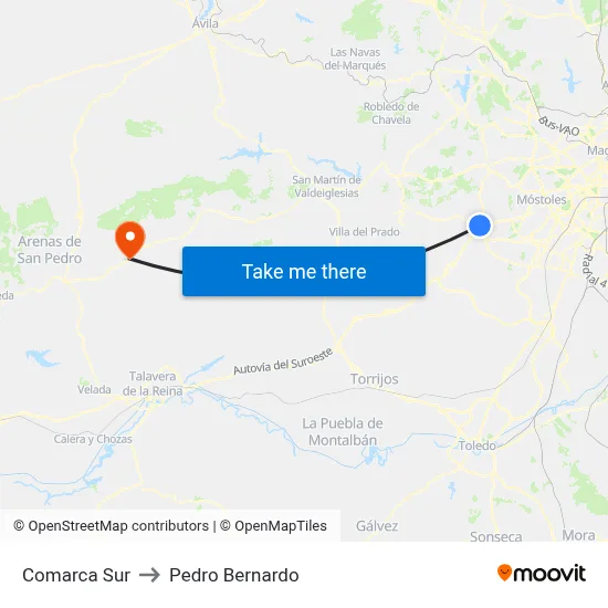 Comarca Sur to Pedro Bernardo map