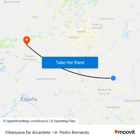 Villanueva De Alcardete to Pedro Bernardo map