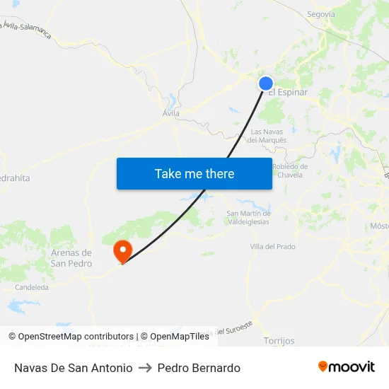 Navas De San Antonio to Pedro Bernardo map