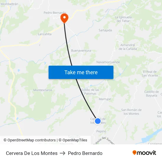Cervera De Los Montes to Pedro Bernardo map