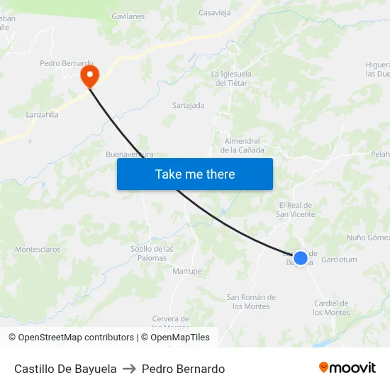 Castillo De Bayuela to Pedro Bernardo map