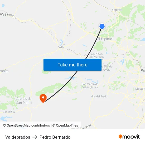 Valdeprados to Pedro Bernardo map
