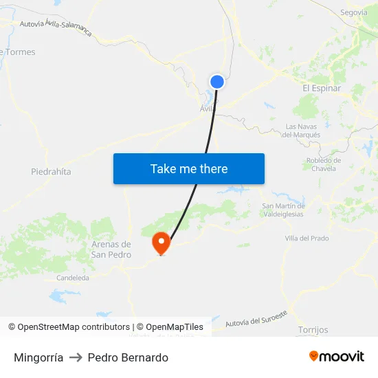 Mingorría to Pedro Bernardo map