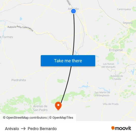 Arévalo to Pedro Bernardo map