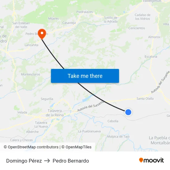 Domingo Pérez to Pedro Bernardo map