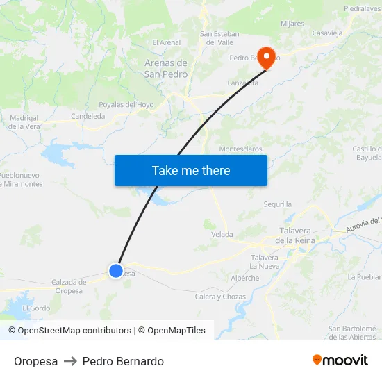 Oropesa to Pedro Bernardo map
