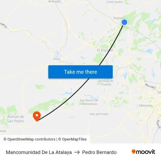 Mancomunidad De La Atalaya to Pedro Bernardo map