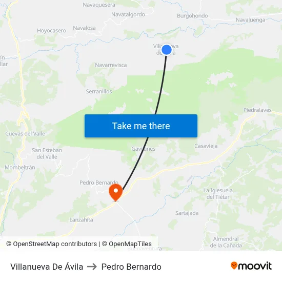 Villanueva De Ávila to Pedro Bernardo map