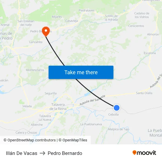 Illán De Vacas to Pedro Bernardo map