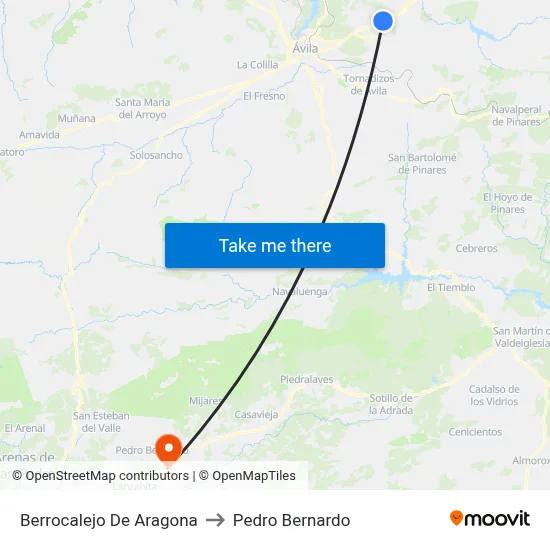 Berrocalejo De Aragona to Pedro Bernardo map