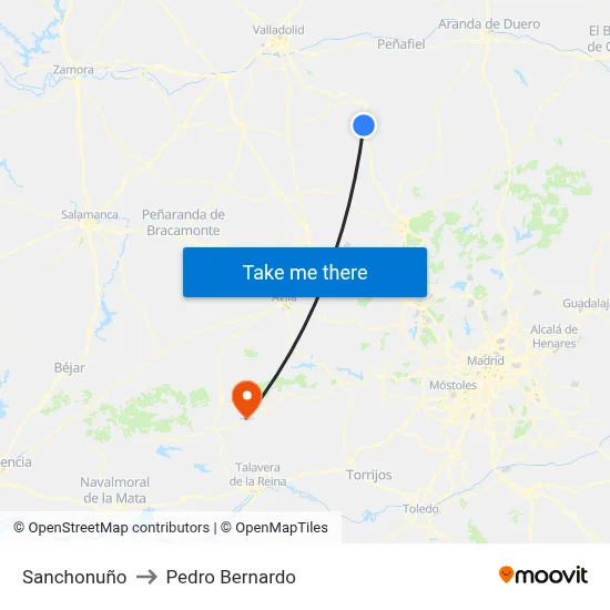 Sanchonuño to Pedro Bernardo map