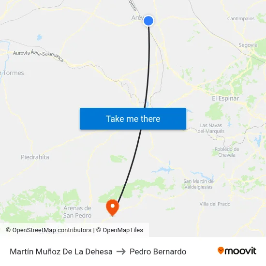 Martín Muñoz De La Dehesa to Pedro Bernardo map