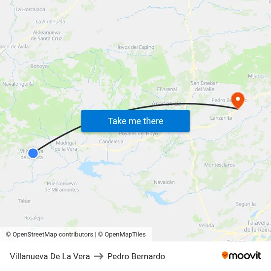 Villanueva De La Vera to Pedro Bernardo map