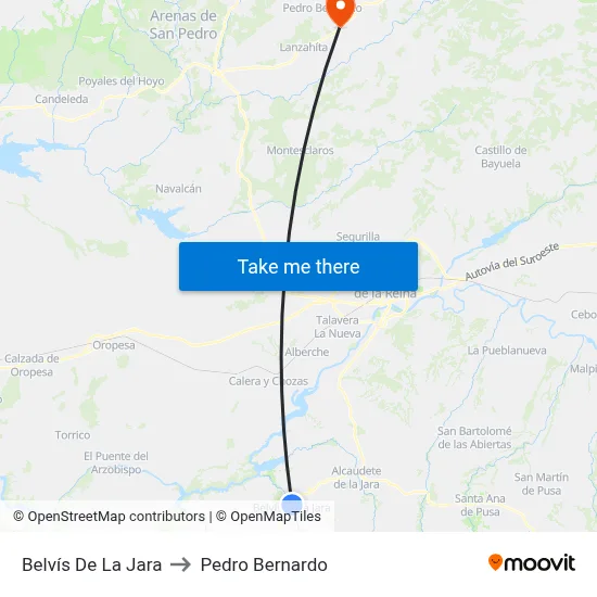 Belvís De La Jara to Pedro Bernardo map