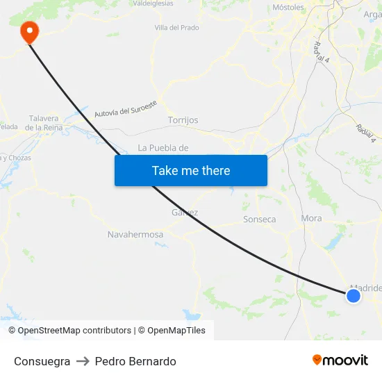 Consuegra to Pedro Bernardo map
