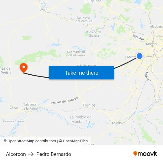 Alcorcón to Pedro Bernardo map