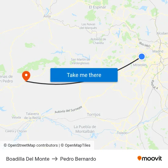 Boadilla Del Monte to Pedro Bernardo map