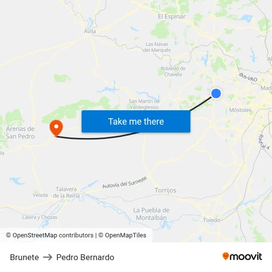 Brunete to Pedro Bernardo map