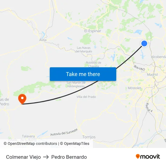 Colmenar Viejo to Pedro Bernardo map