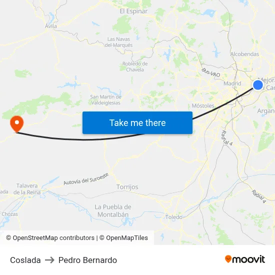 Coslada to Pedro Bernardo map