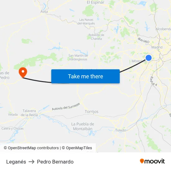 Leganés to Pedro Bernardo map
