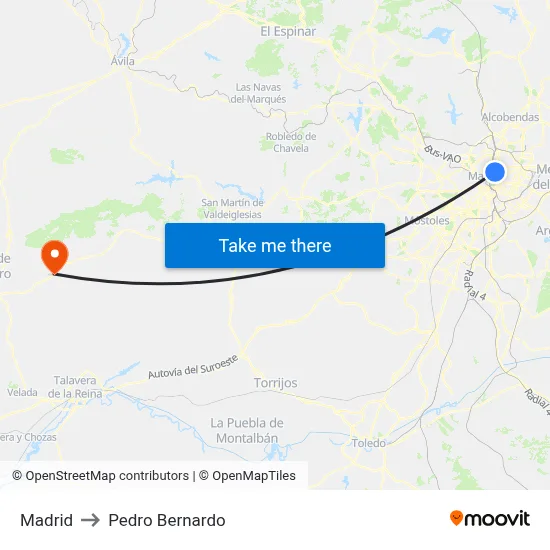 Madrid to Pedro Bernardo map